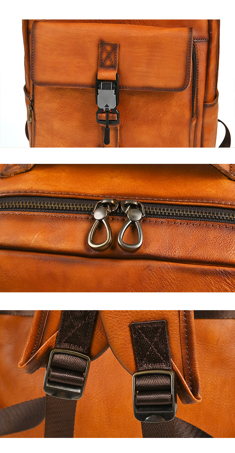新款真皮電腦雙肩包 男款休閒旅行植鞣皮後背包 復古高級感男士雙肩背包旅行包推薦 真皮包包