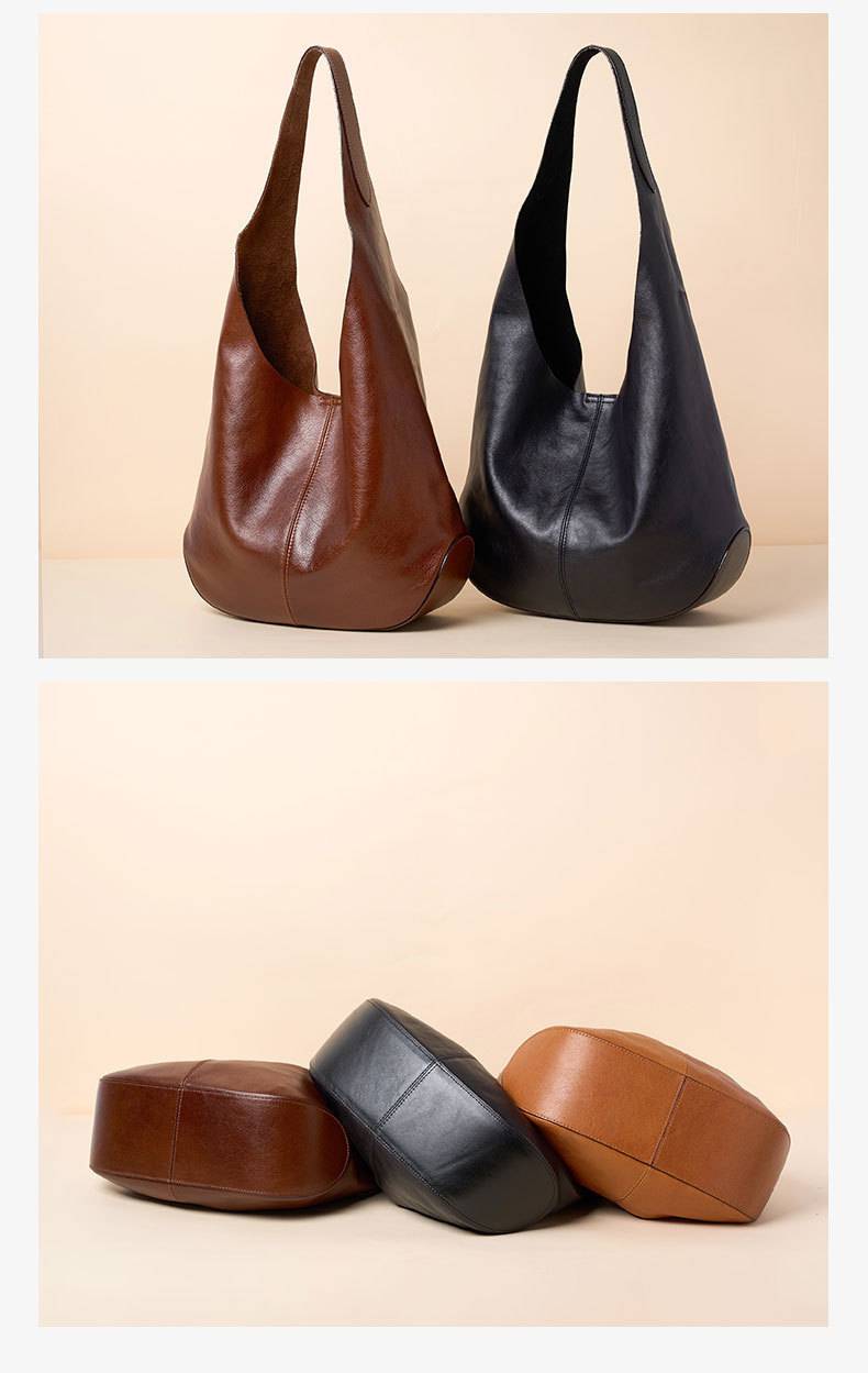 真皮腋下包 頭層樹膏植鞣牛皮托特包 時尚慵懶風大容量手袋女包 高級感單肩包推薦 真皮包包