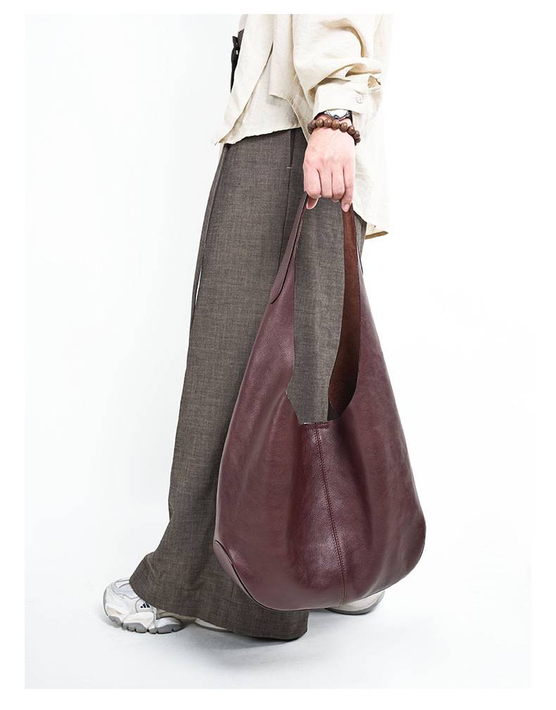 真皮腋下包 頭層樹膏植鞣牛皮托特包 時尚慵懶風大容量手袋女包 高級感單肩包推薦 真皮包包