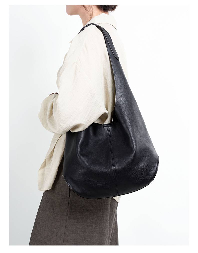 真皮腋下包 頭層樹膏植鞣牛皮托特包 時尚慵懶風大容量手袋女包 高級感單肩包推薦 真皮包包