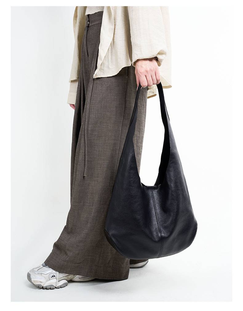 真皮腋下包 頭層樹膏植鞣牛皮托特包 時尚慵懶風大容量手袋女包 高級感單肩包推薦 真皮包包