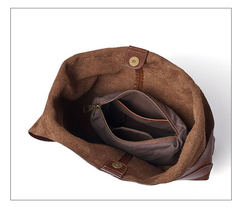 真皮腋下包 頭層樹膏植鞣牛皮托特包 時尚慵懶風大容量手袋女包 高級感單肩包推薦 真皮包包