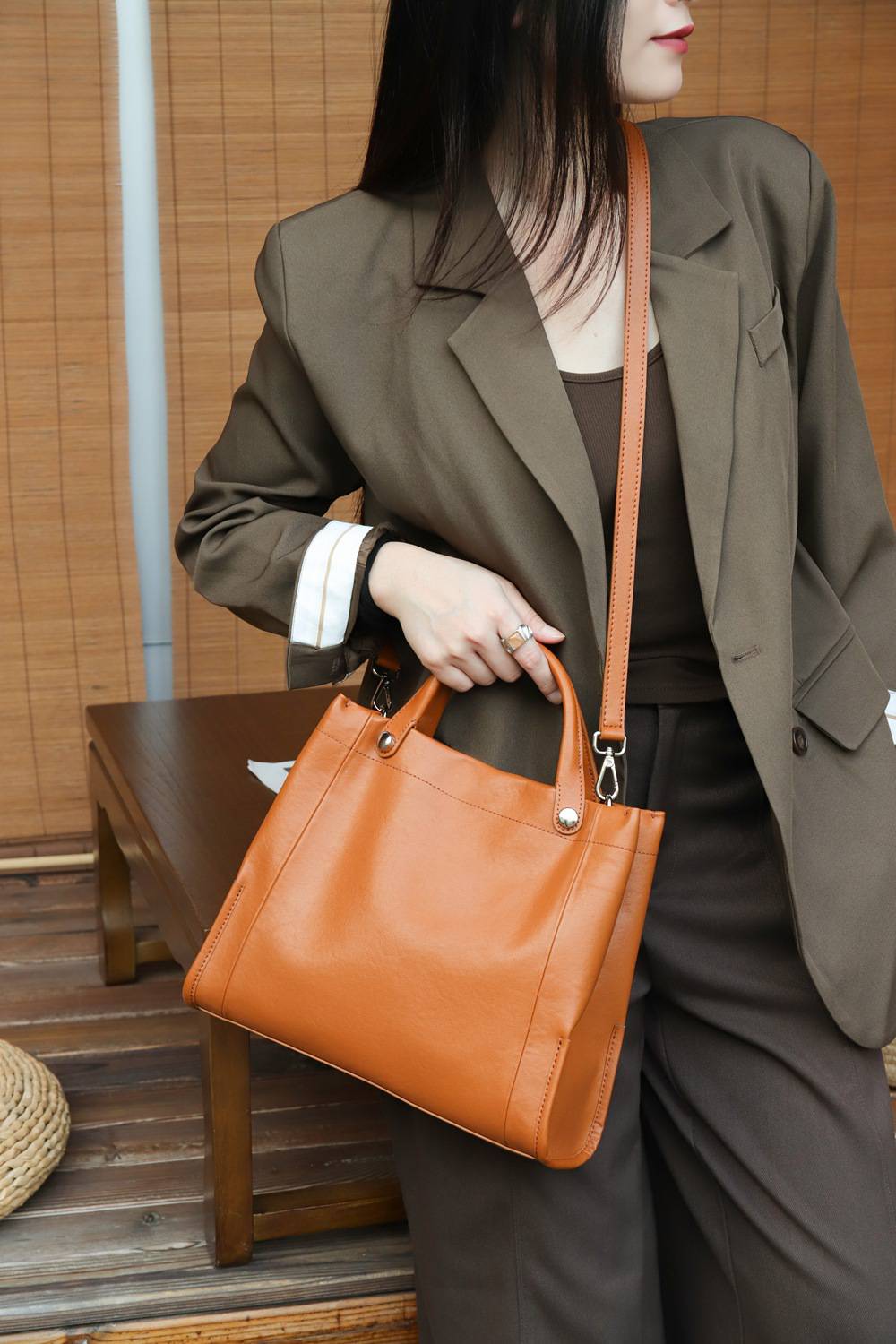 真皮女包 復古頭層植鞣牛皮斜挎單肩包 時尚百搭手提包斜背包手袋 女士大包包推薦 真皮包包