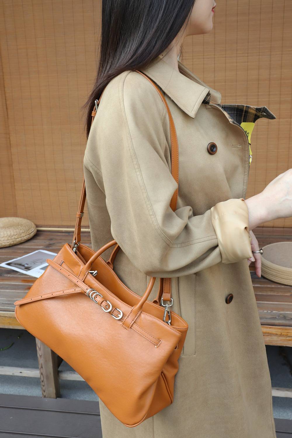 復古頭層水晶植鞣牛皮斜挎包 女生手提包 真皮大容量托特包女包包 新款單肩背包推薦斜背包 真皮包包