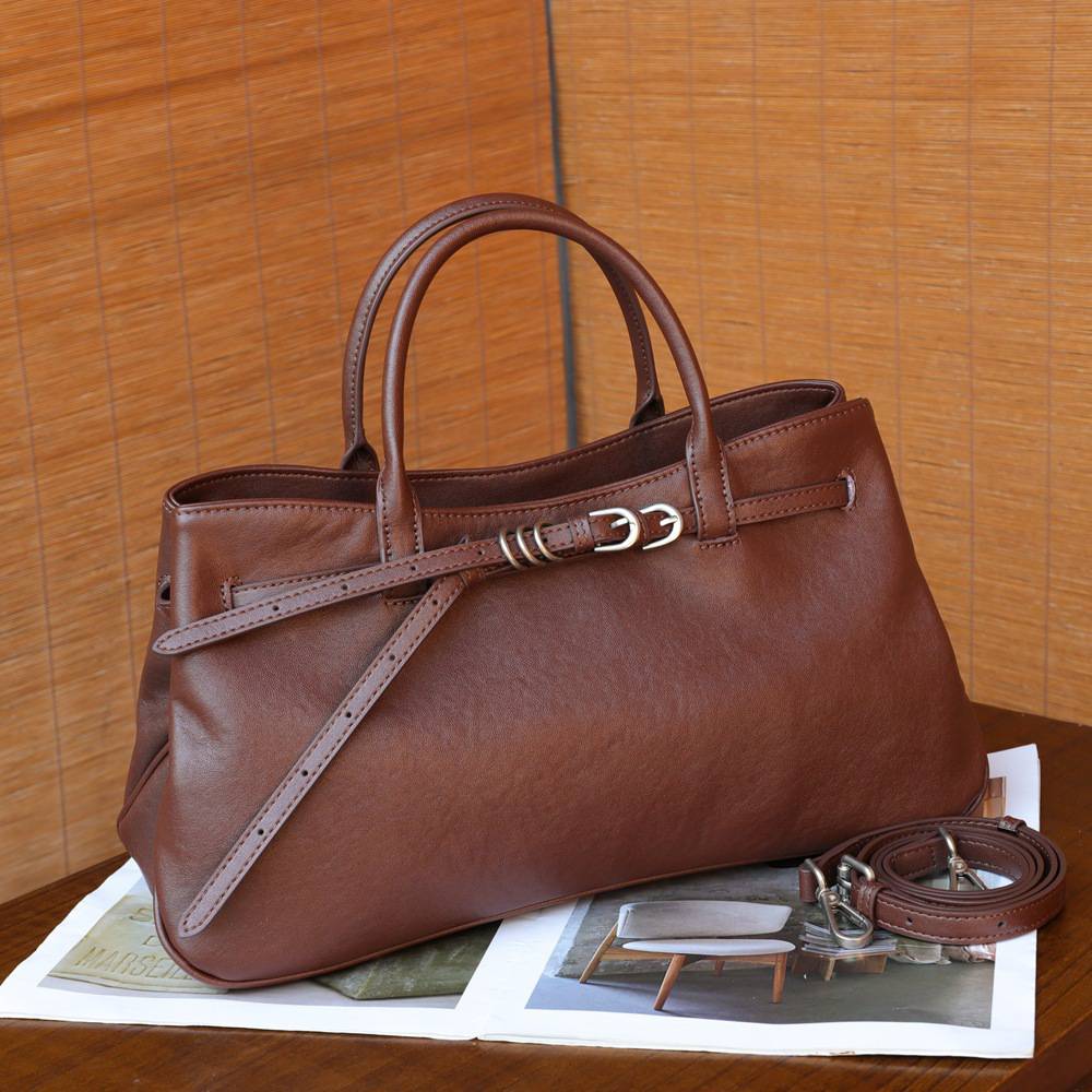 復古頭層水晶植鞣牛皮斜挎包 女生手提包 真皮大容量托特包女包包 新款單肩背包推薦斜背包 真皮包包