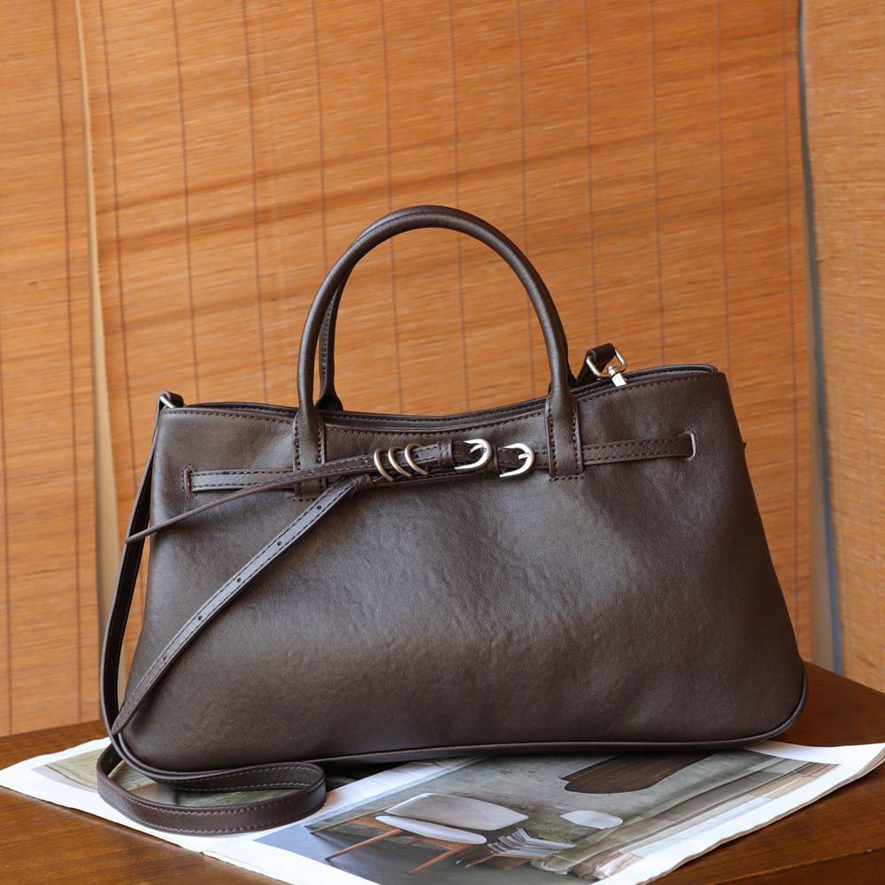 復古頭層水晶植鞣牛皮斜挎包 女生手提包 真皮大容量托特包女包包 新款單肩背包推薦斜背包 真皮包包