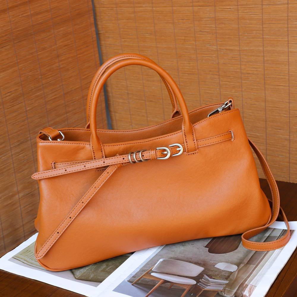 復古頭層水晶植鞣牛皮斜挎包 女生手提包 真皮大容量托特包女包包 新款單肩背包推薦斜背包 真皮包包