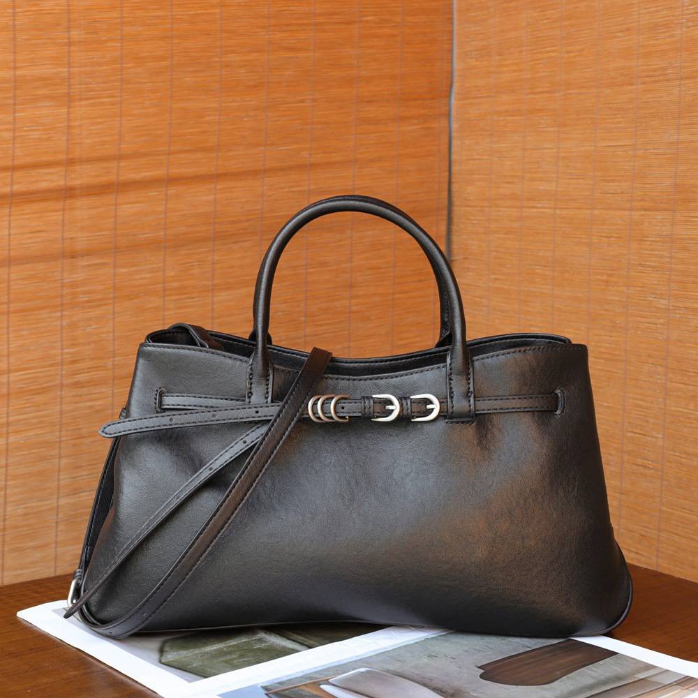 復古頭層水晶植鞣牛皮斜挎包 女生手提包 真皮大容量托特包女包包 新款單肩背包推薦斜背包 真皮包包