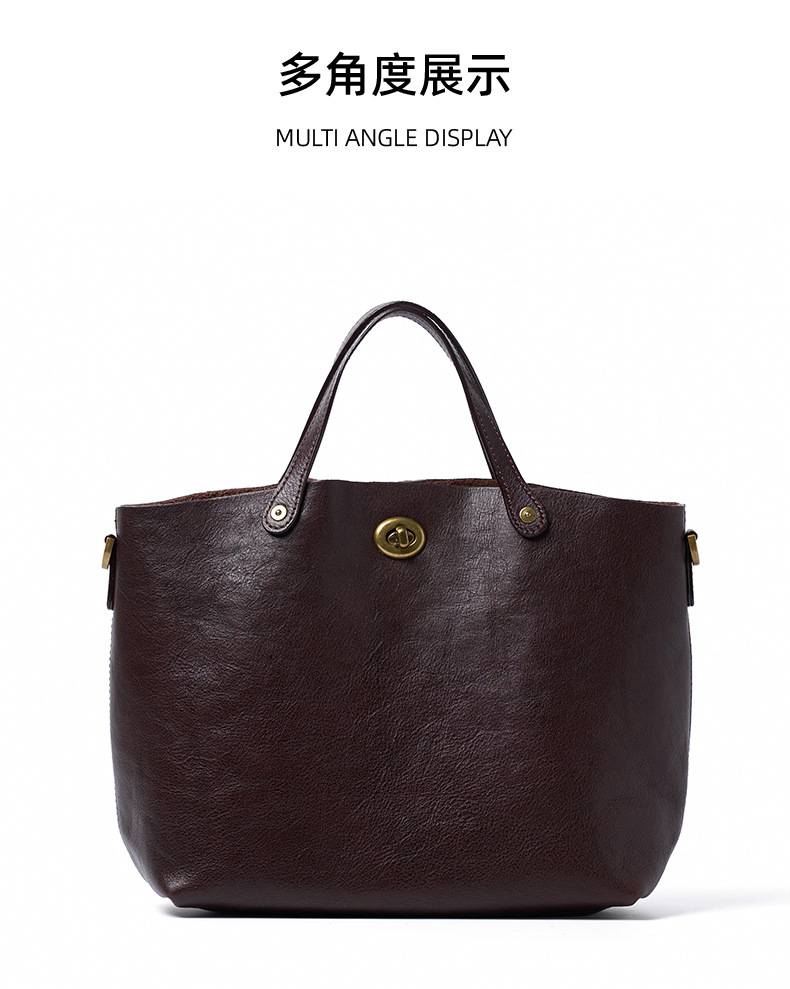 新款頭層樹膏植鞣牛皮手提包 復古時尚真皮女包斜背包 大容量手袋單肩背包 斜挎包包推薦 真皮包包