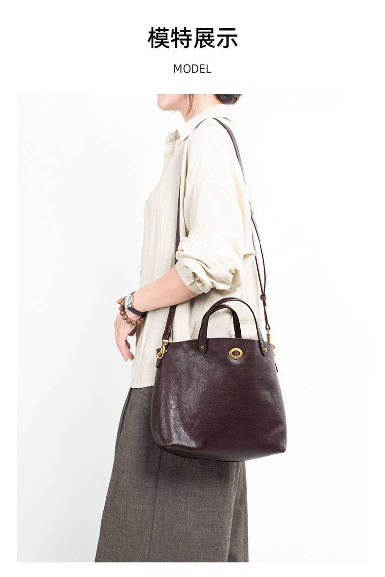 新款頭層樹膏植鞣牛皮手提包 復古時尚真皮女包斜背包 大容量手袋單肩背包 斜挎包包推薦 真皮包包