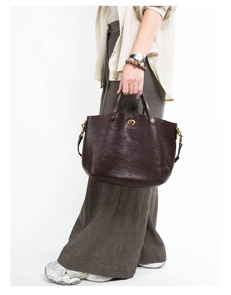 新款頭層樹膏植鞣牛皮手提包 復古時尚真皮女包斜背包 大容量手袋單肩背包 斜挎包包推薦 真皮包包