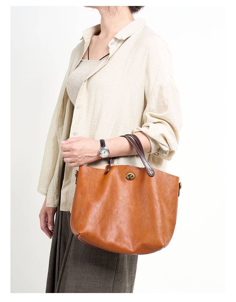 新款頭層樹膏植鞣牛皮手提包 復古時尚真皮女包斜背包 大容量手袋單肩背包 斜挎包包推薦 真皮包包