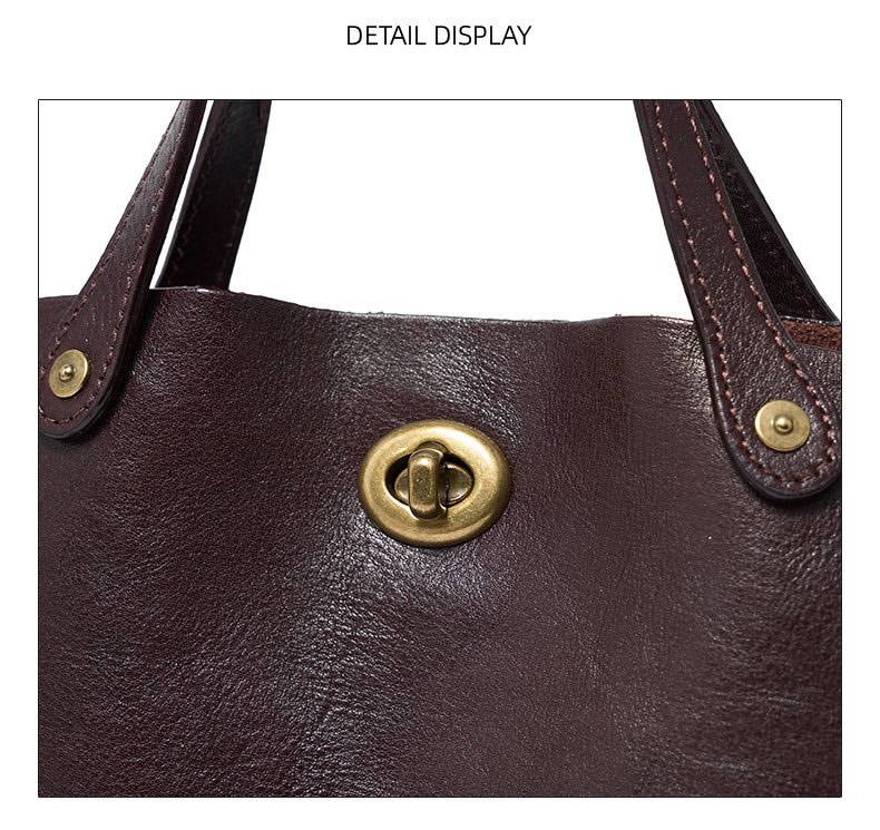 新款頭層樹膏植鞣牛皮手提包 復古時尚真皮女包斜背包 大容量手袋單肩背包 斜挎包包推薦 真皮包包