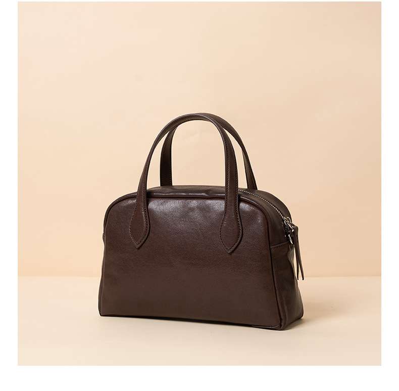 頭層水晶植鞣牛皮保齡球包 復古時尚真皮女包手袋 通勤手提包斜挎包女式新款斜背包推薦 真皮包包