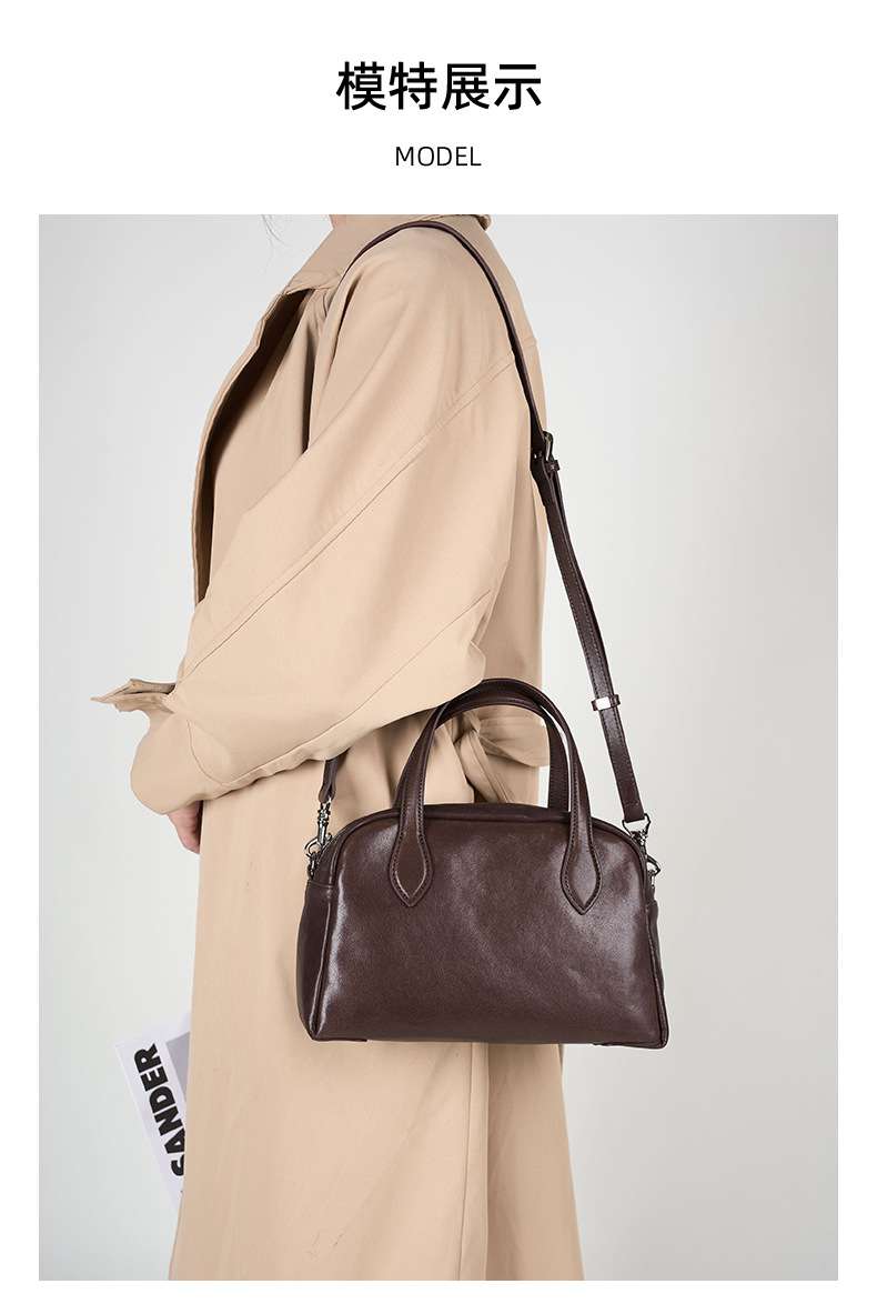 頭層水晶植鞣牛皮保齡球包 復古時尚真皮女包手袋 通勤手提包斜挎包女式新款斜背包推薦 真皮包包