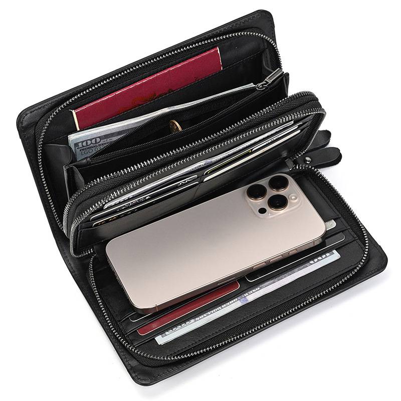 新款商務錢包 帶手帶大容量男士手拿包 瘋馬皮復古手抓包 頭層牛皮手機包錢夾皮夾推薦 真皮包包