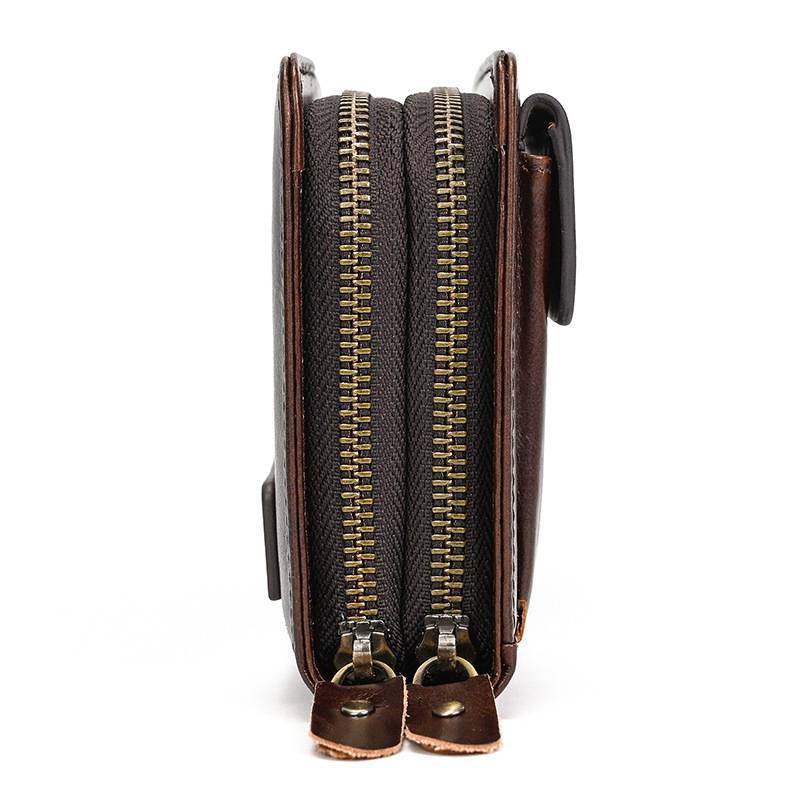 新款商務錢包 帶手帶大容量男士手拿包 瘋馬皮復古手抓包 頭層牛皮手機包錢夾皮夾推薦 真皮包包