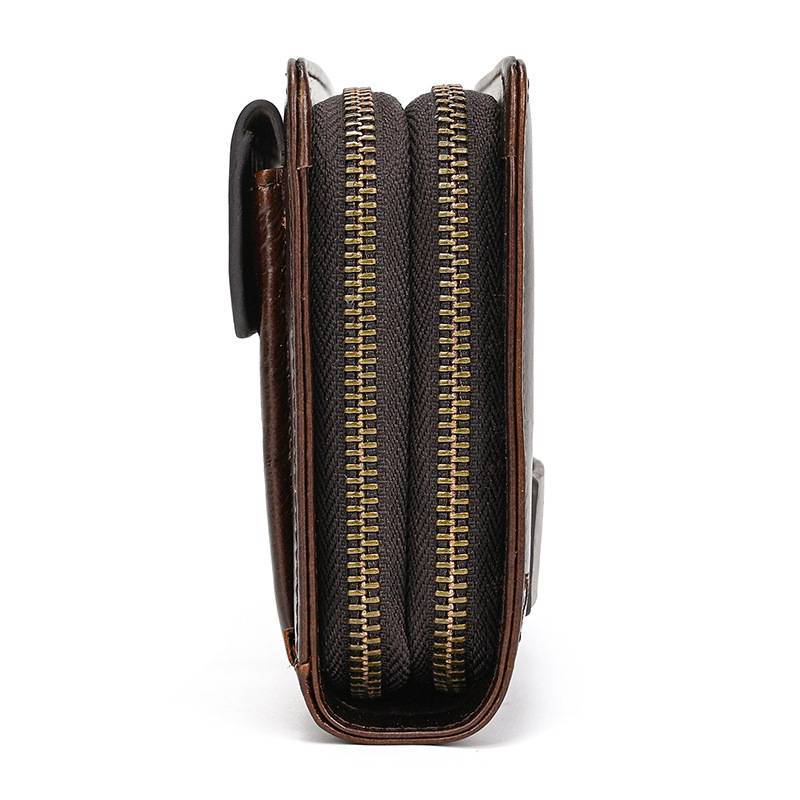 新款商務錢包 帶手帶大容量男士手拿包 瘋馬皮復古手抓包 頭層牛皮手機包錢夾皮夾推薦 真皮包包