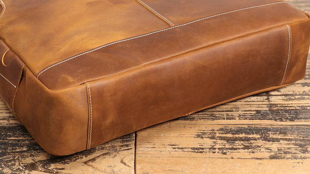 新款歐美復古男士牛皮手提包 瘋馬皮公事包單肩斜挎電腦包 真皮商務15吋筆電包斜背包 通勤公文包推薦 真皮包包