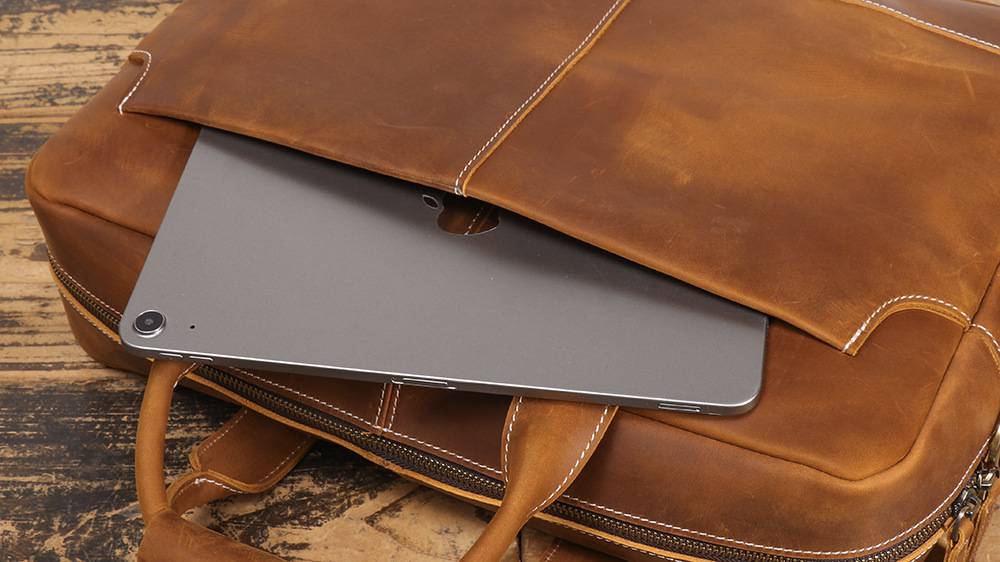 新款歐美復古男士牛皮手提包 瘋馬皮公事包單肩斜挎電腦包 真皮商務15吋筆電包斜背包 通勤公文包推薦 真皮包包