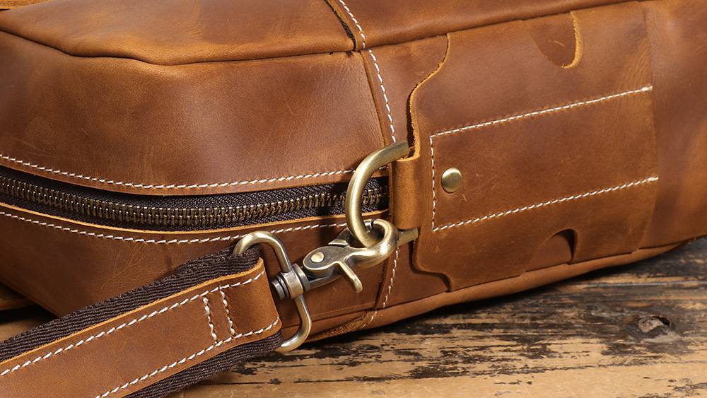 新款歐美復古男士牛皮手提包 瘋馬皮公事包單肩斜挎電腦包 真皮商務15吋筆電包斜背包 通勤公文包推薦 真皮包包