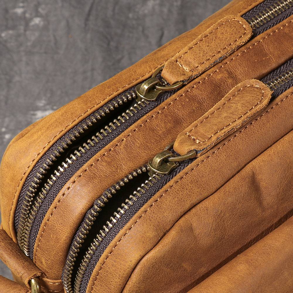 新款歐美復古磨砂皮斜背包 男士真皮單肩包斜挎背包 頭層牛皮郵差包 時尚百搭小方包推薦  真皮包包