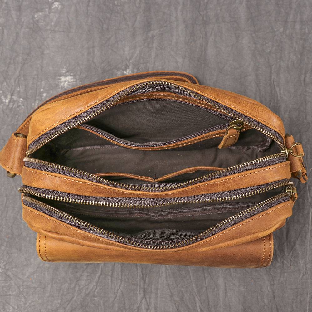 新款歐美復古磨砂皮斜背包 男士真皮單肩包斜挎背包 頭層牛皮郵差包 時尚百搭小方包推薦  真皮包包