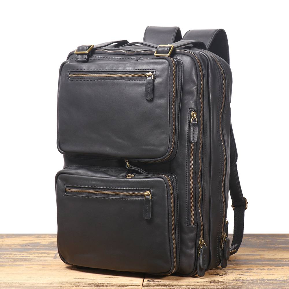 新款多功能後背包手提包 頭層牛皮電腦包 高級感男士雙肩背包 真皮斜背包 旅遊商務單肩斜挎包推薦 真皮包包