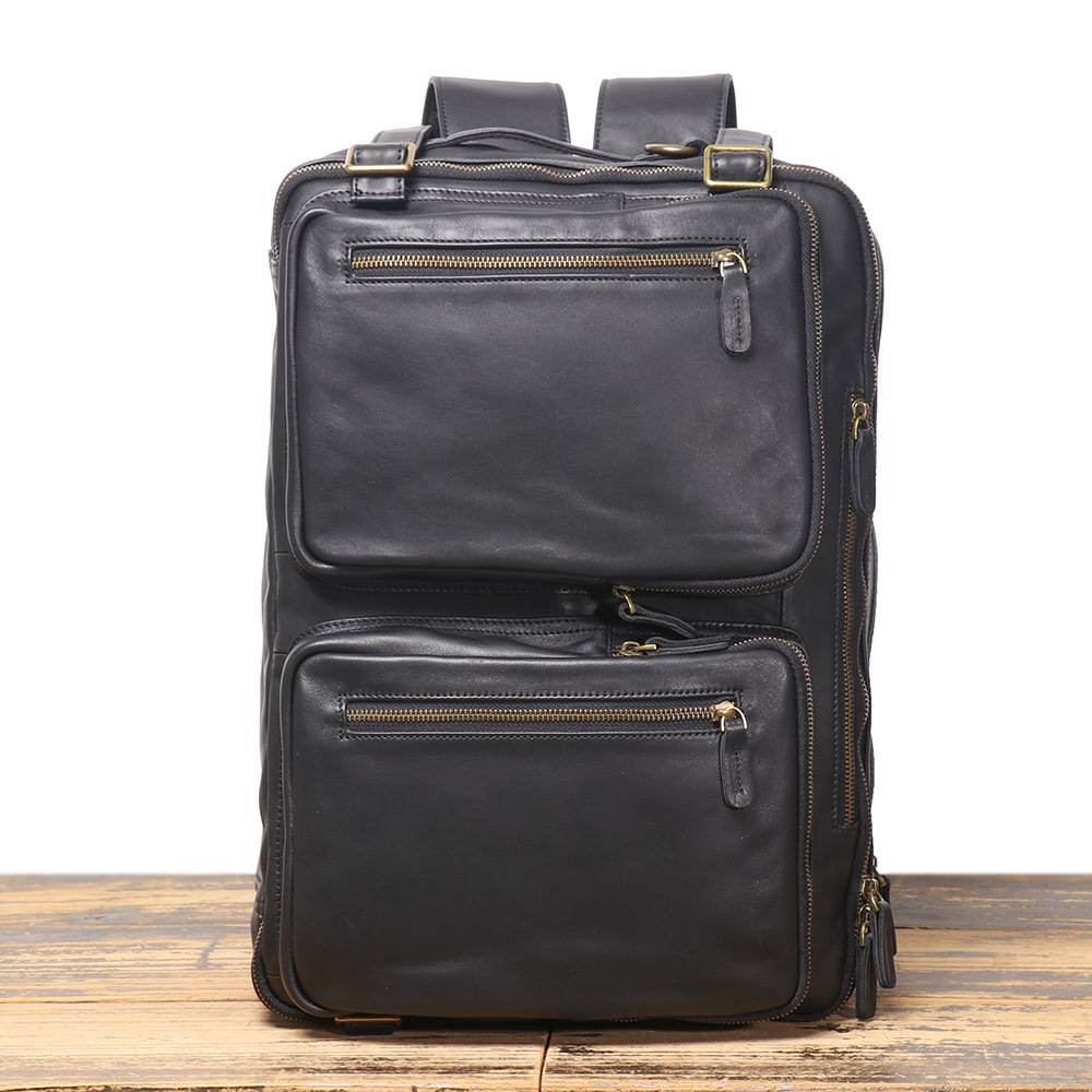新款多功能後背包手提包 頭層牛皮電腦包 高級感男士雙肩背包 真皮斜背包 旅遊商務單肩斜挎包推薦 真皮包包