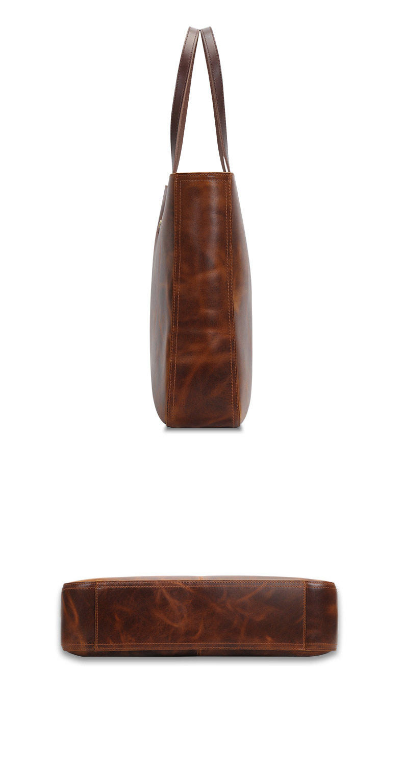 新款真皮托特包 油蠟抓花手提包 女士高級感頭層牛皮單肩包 大容量復古通勤包包推薦 真皮包包