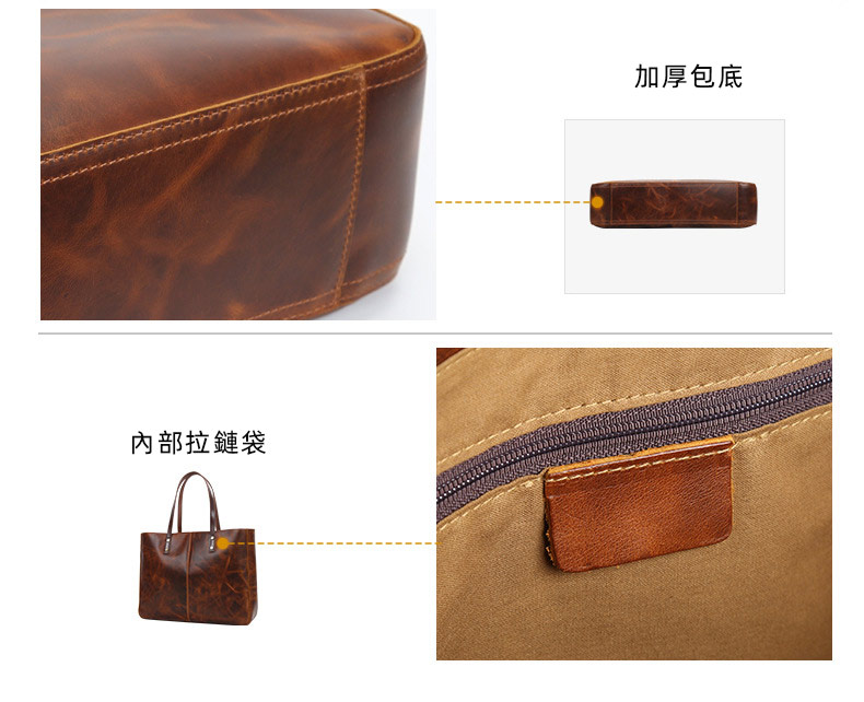 新款真皮托特包 油蠟抓花手提包 女士高級感頭層牛皮單肩包 大容量復古通勤包包推薦 真皮包包