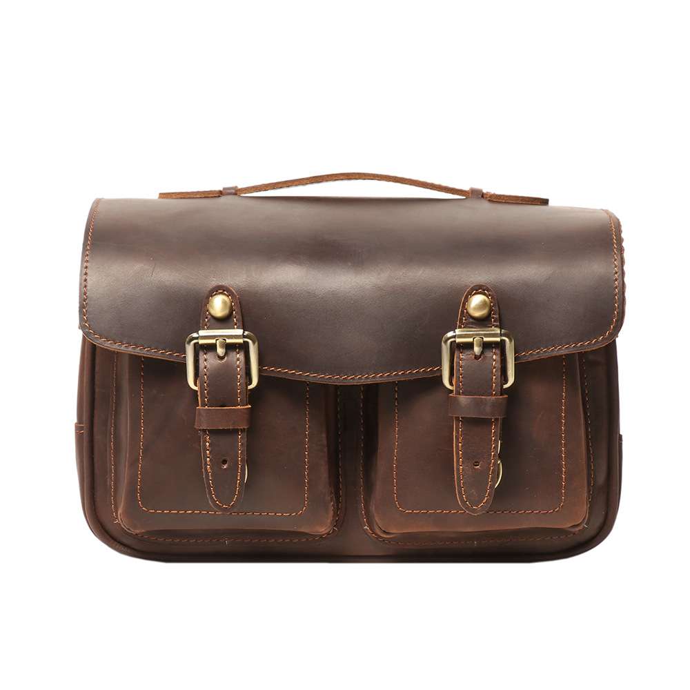 新款歐美復古數位相機包 頭層牛皮斜挎包 瘋馬皮單眼攝影包 單反相機包 男士休閒真皮斜背包推薦 真皮包包