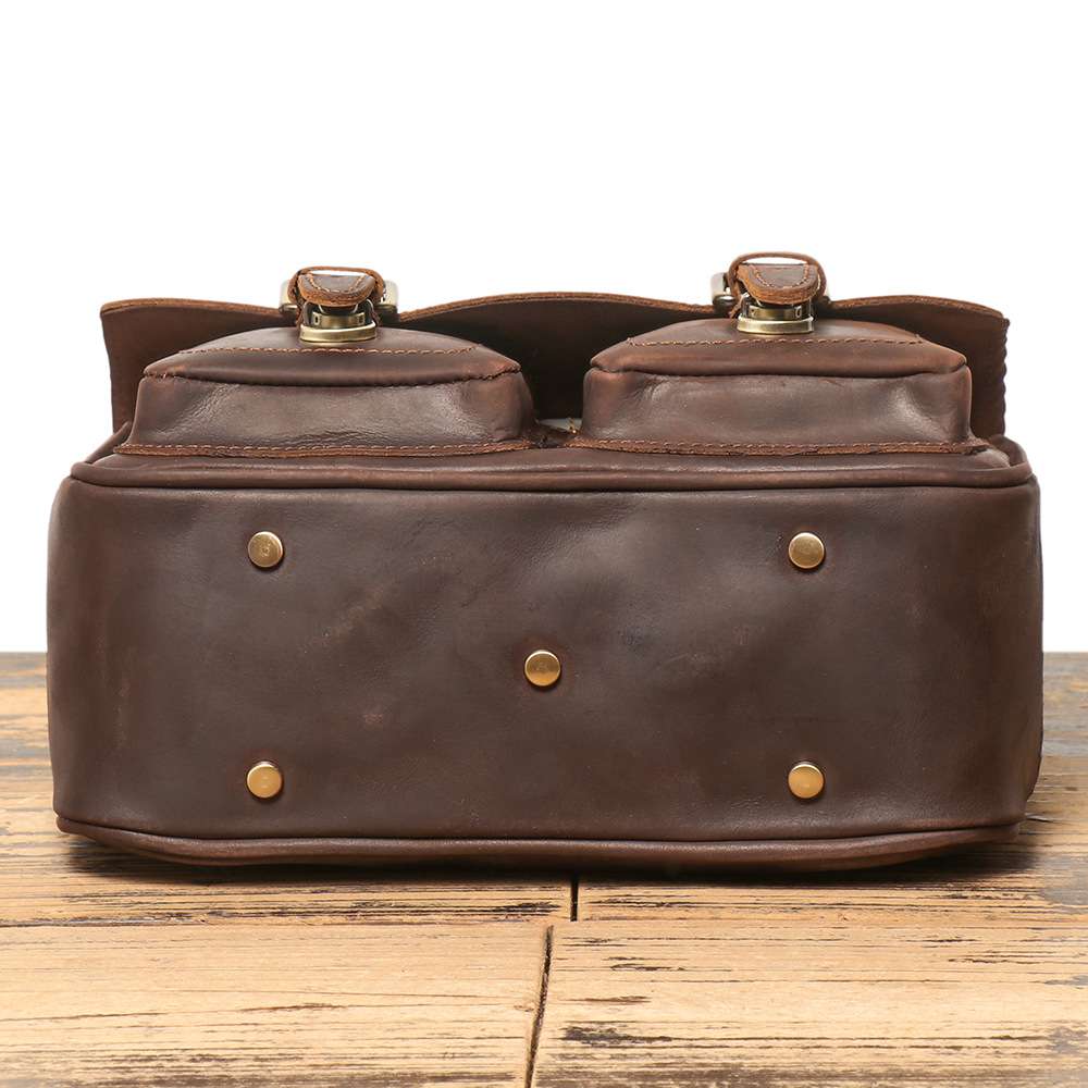 新款歐美復古數位相機包 頭層牛皮斜挎包 瘋馬皮單眼攝影包 單反相機包 男士休閒真皮斜背包推薦 真皮包包