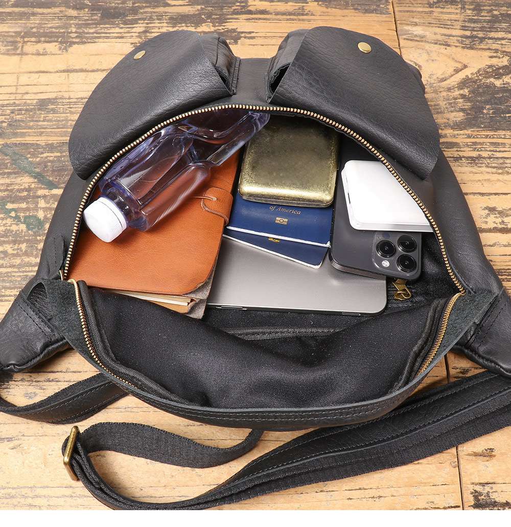 爆款高級創意時尚背包 新款頭層牛皮騎行包 多功能旅行便捷斜挎胸包肩背包 斜背包推薦 真皮包包