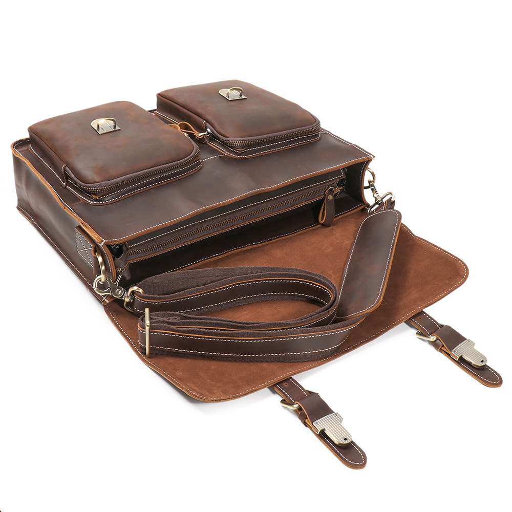 熱銷男士真皮手提包公文包 瘋馬皮出差電腦包 商務通勤公事包單肩背包斜挎包推薦 真皮包包