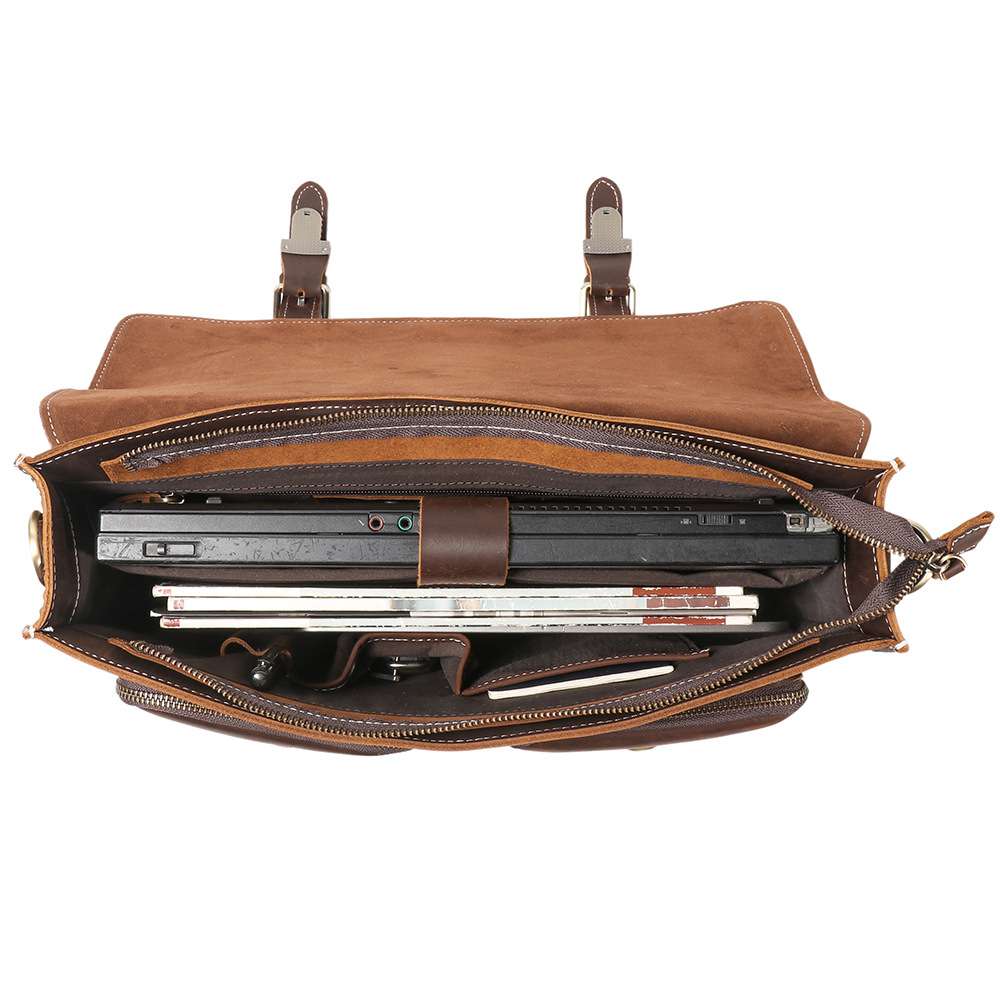 熱銷男士真皮手提包公文包 瘋馬皮出差電腦包 商務通勤公事包單肩背包斜挎包推薦 真皮包包