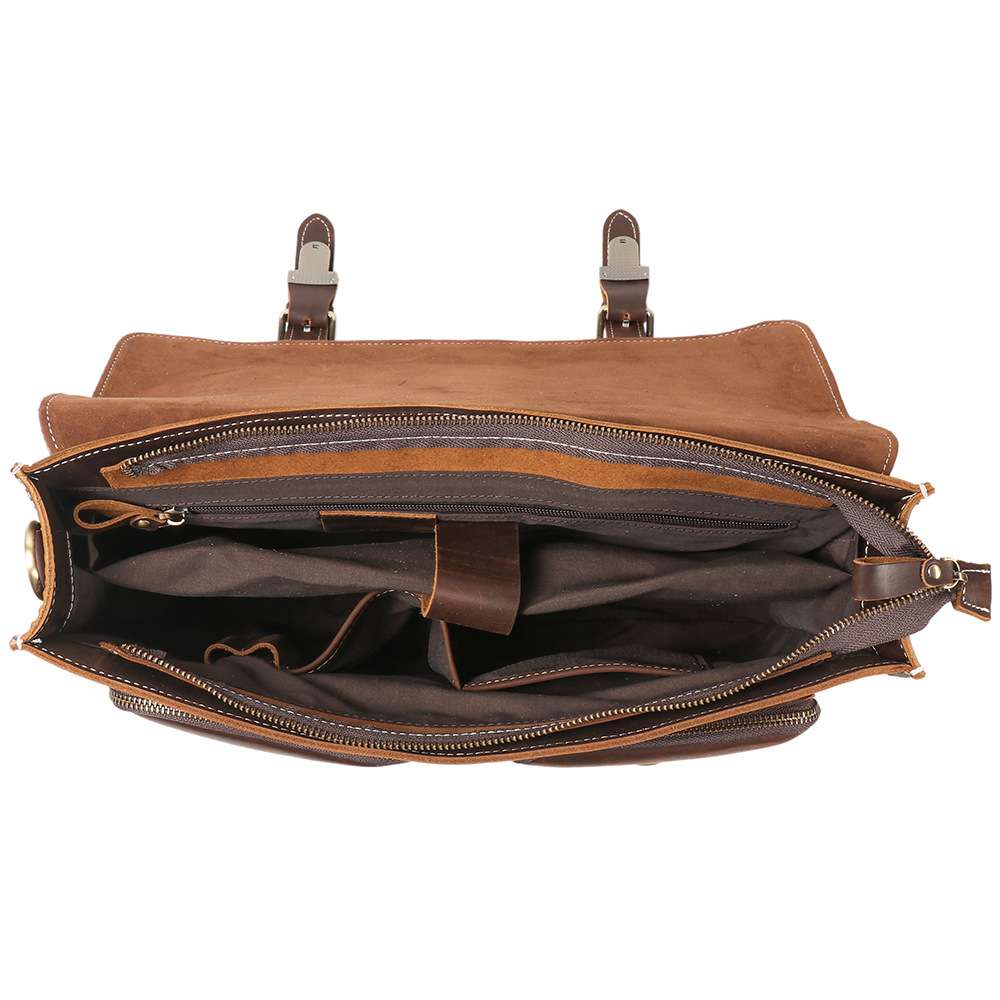 熱銷男士真皮手提包公文包 瘋馬皮出差電腦包 商務通勤公事包單肩背包斜挎包推薦 真皮包包