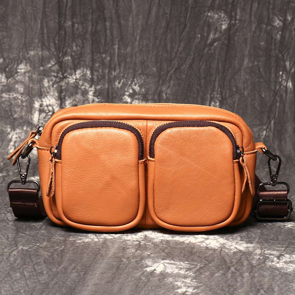 新款男士真皮單肩包 頭層牛皮休閒旅行小背包 時尚百搭斜挎包 潮包腰包ipad包包推薦 真皮包包