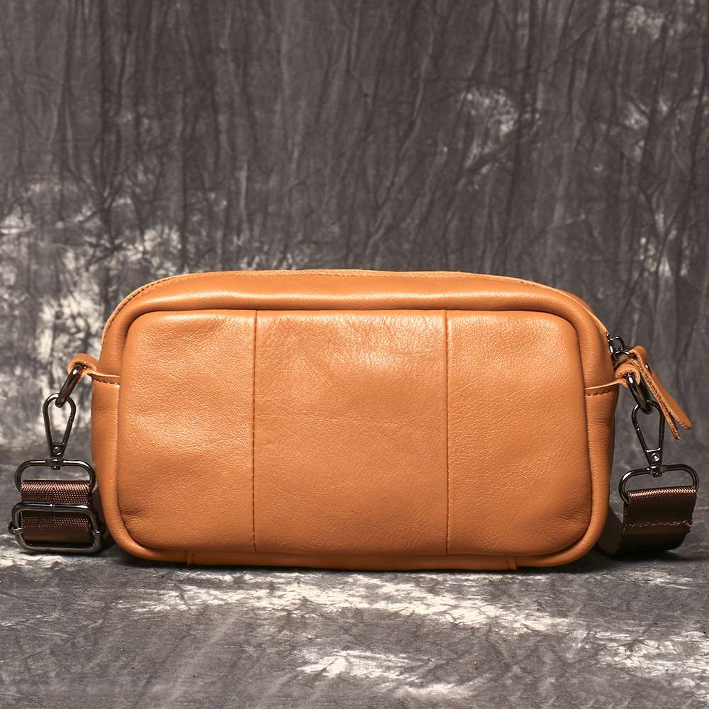 新款男士真皮單肩包 頭層牛皮休閒旅行小背包 時尚百搭斜挎包 潮包腰包ipad包包推薦 真皮包包