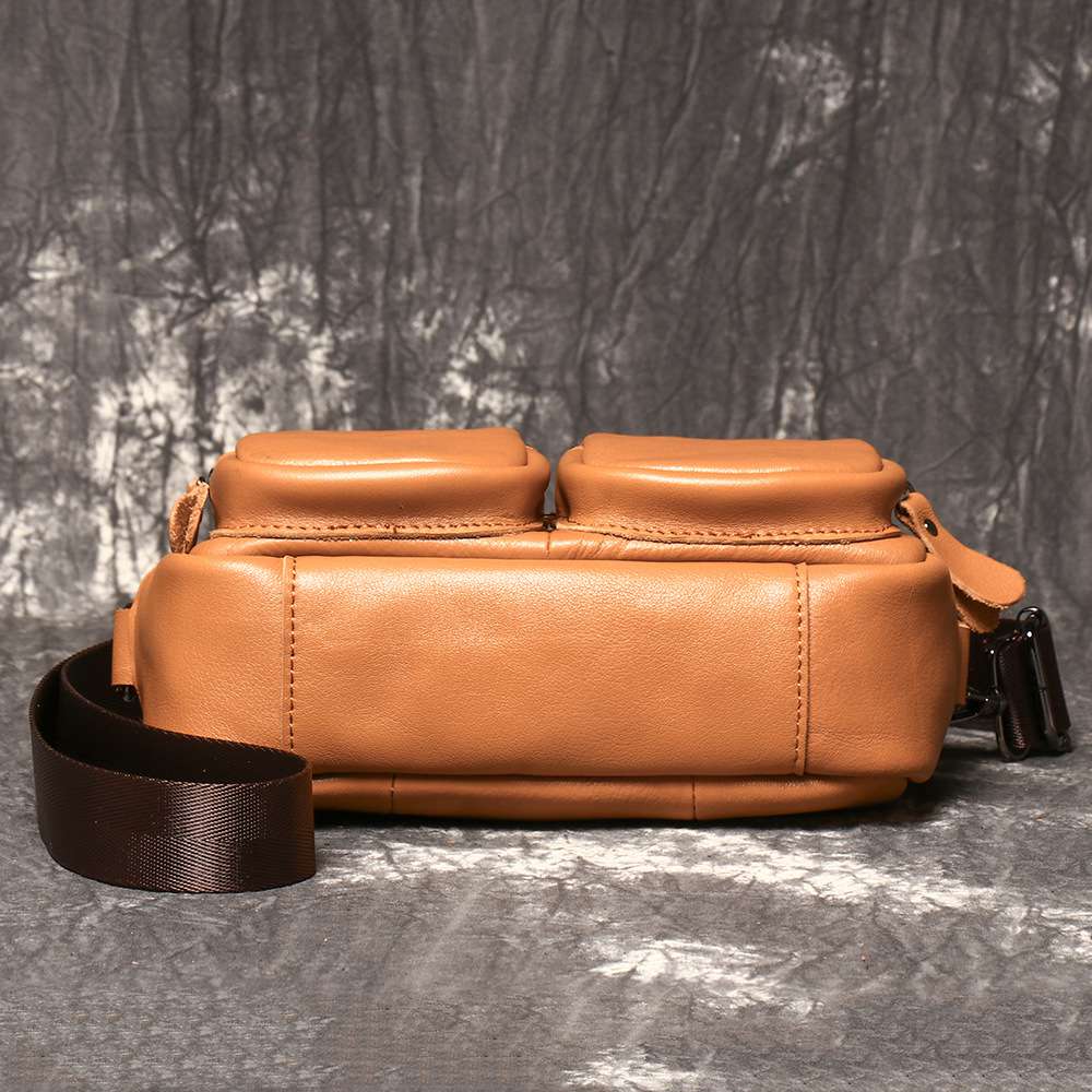 新款男士真皮單肩包 頭層牛皮休閒旅行小背包 時尚百搭斜挎包 潮包腰包ipad包包推薦 真皮包包