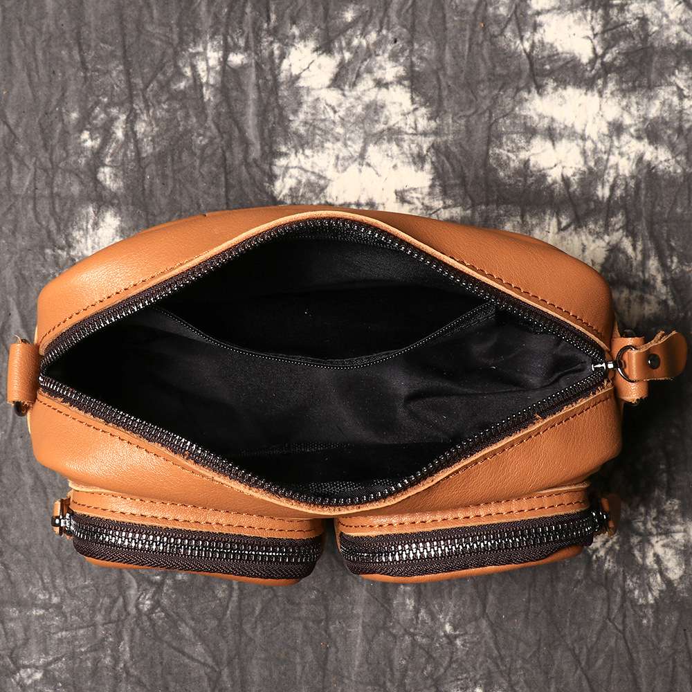 新款男士真皮單肩包 頭層牛皮休閒旅行小背包 時尚百搭斜挎包 潮包腰包ipad包包推薦 真皮包包