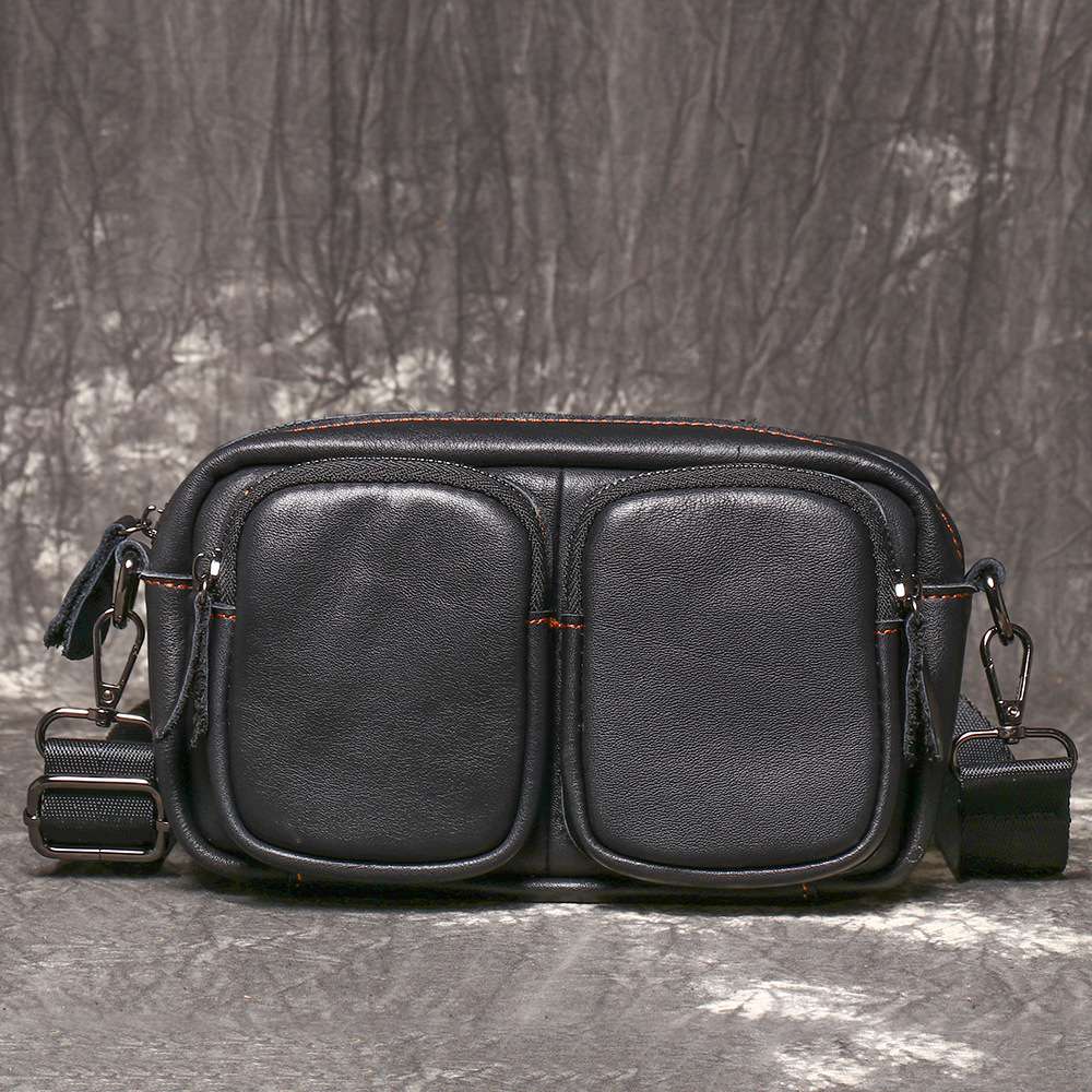 新款男士真皮單肩包 頭層牛皮休閒旅行小背包 時尚百搭斜挎包 潮包腰包ipad包包推薦 真皮包包