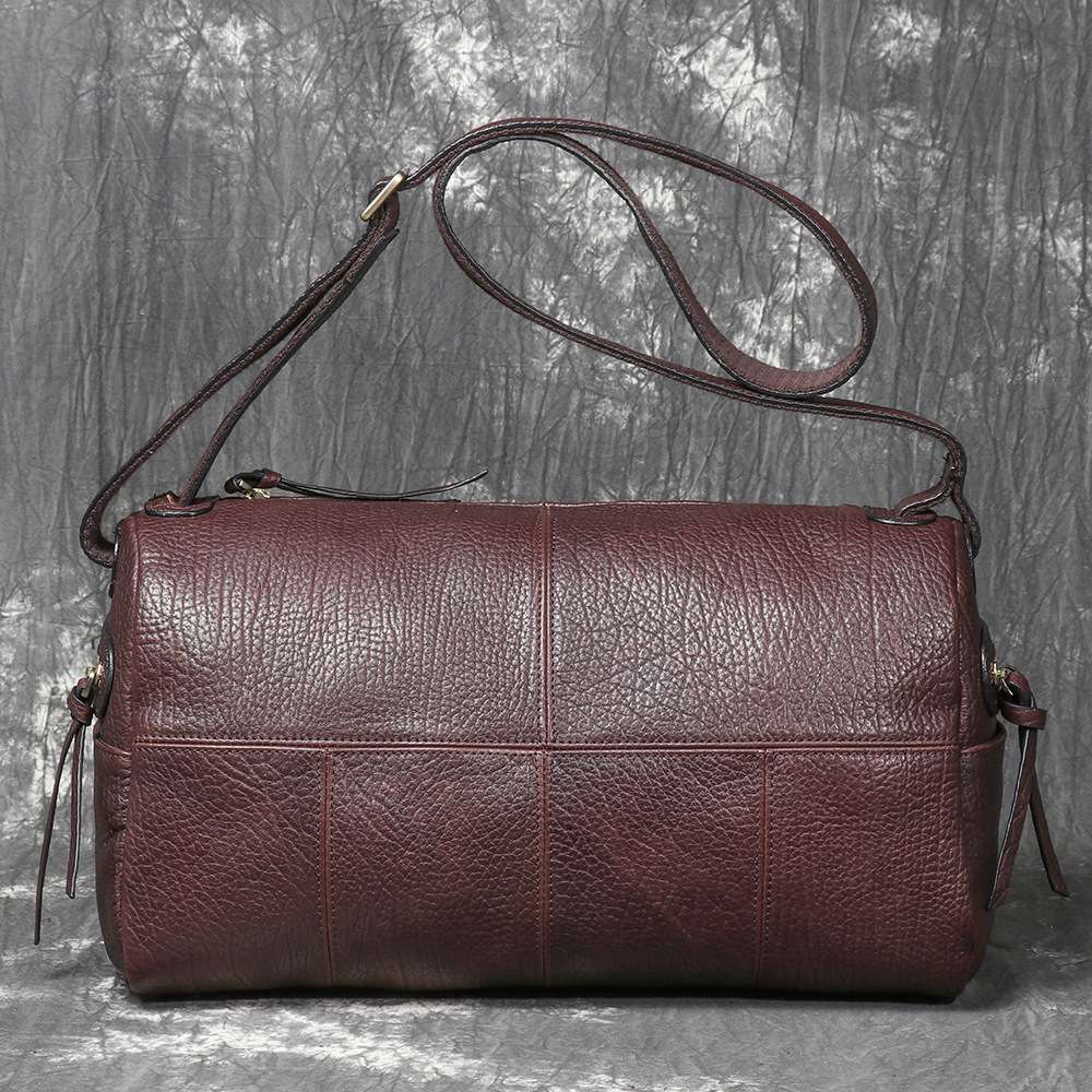 新款歐美復古男真皮旅行包 頭層牛皮單肩包斜背包 大容量斜挎包出差收納旅行袋郵差包推薦 真皮包包