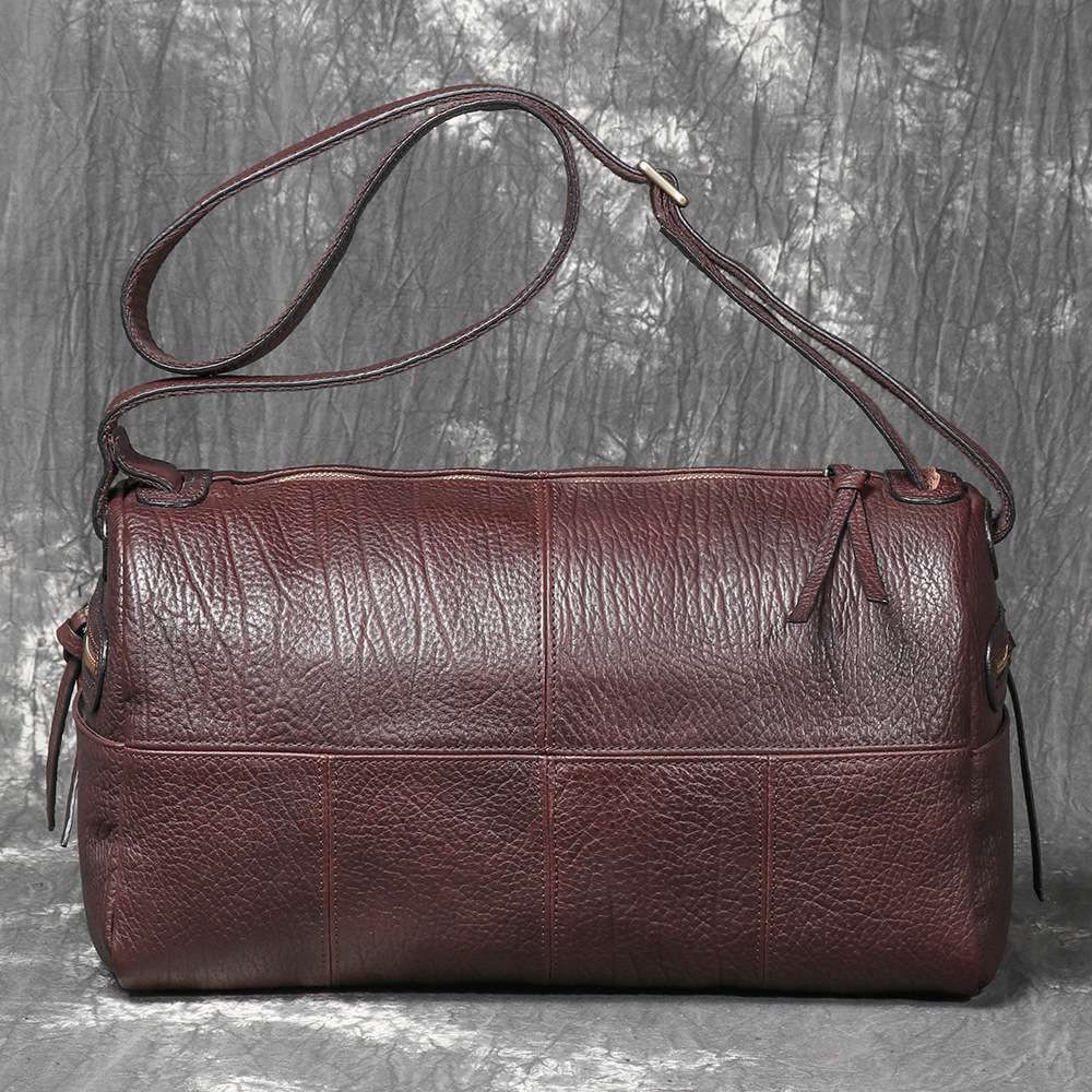 新款歐美復古男真皮旅行包 頭層牛皮單肩包斜背包 大容量斜挎包出差收納旅行袋郵差包推薦 真皮包包