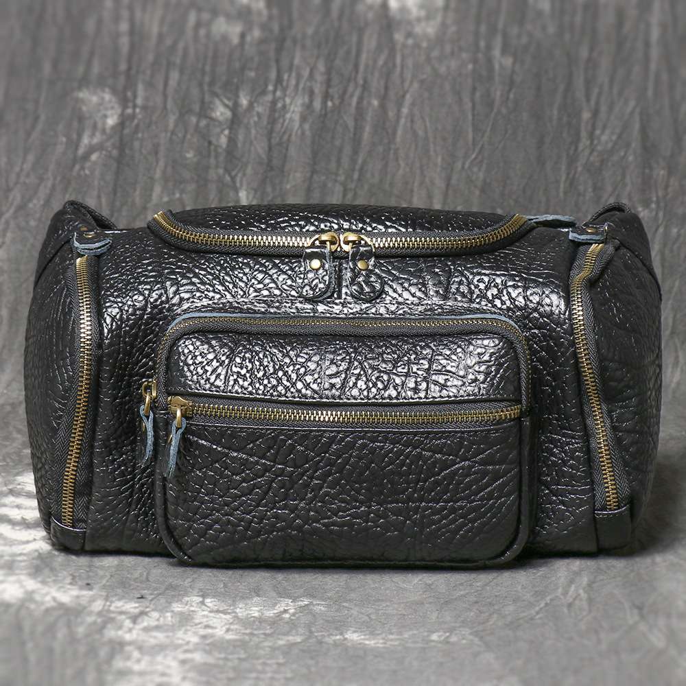 野牛皮單肩斜挎包 大容量牛皮腰包 多功能背包生意老闆包 新款男包真皮男士胸包斜背包推薦 真皮包包