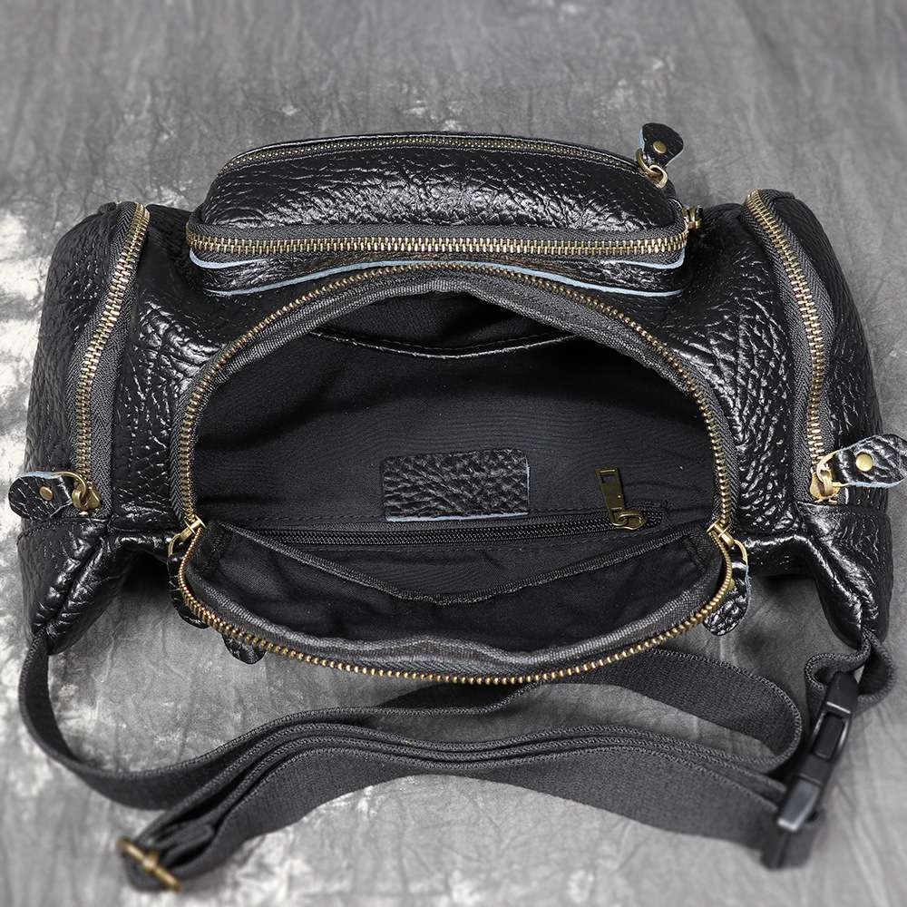 野牛皮單肩斜挎包 大容量牛皮腰包 多功能背包生意老闆包 新款男包真皮男士胸包斜背包推薦 真皮包包