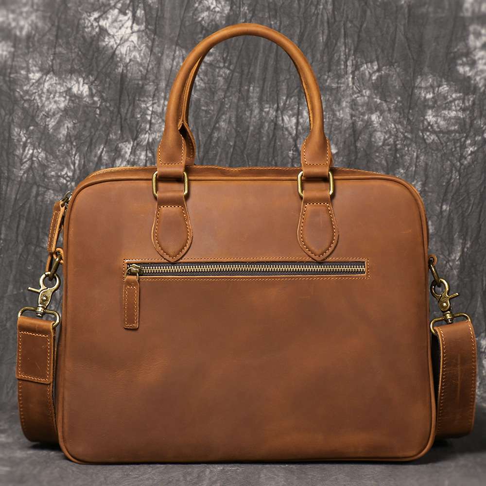 歐美復古真皮男士手提包 瘋馬皮單肩背包斜挎公文包 出差旅行牛皮文件包公事包推薦  真皮包包