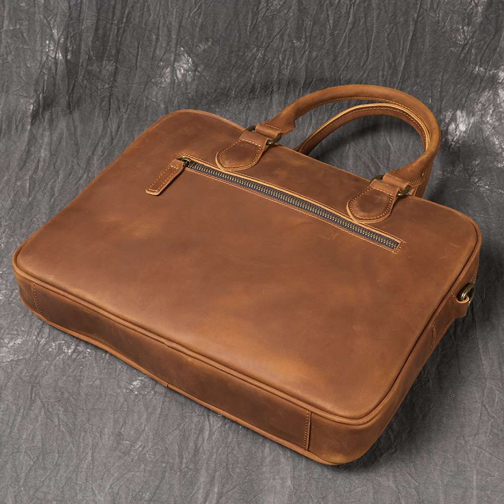 歐美復古真皮男士手提包 瘋馬皮單肩背包斜挎公文包 出差旅行牛皮文件包公事包推薦  真皮包包