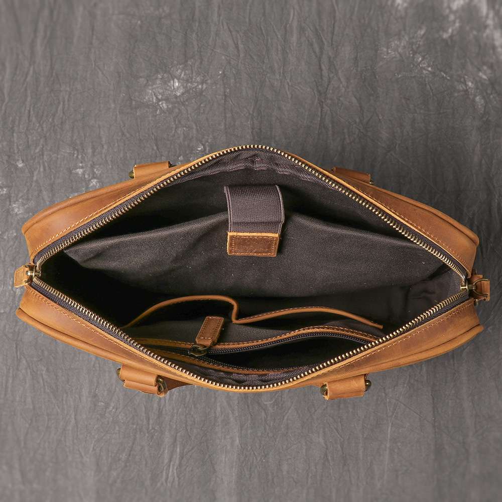 歐美復古真皮男士手提包 瘋馬皮單肩背包斜挎公文包 出差旅行牛皮文件包公事包推薦  真皮包包