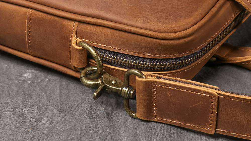 歐美復古真皮男士手提包 瘋馬皮單肩背包斜挎公文包 出差旅行牛皮文件包公事包推薦  真皮包包